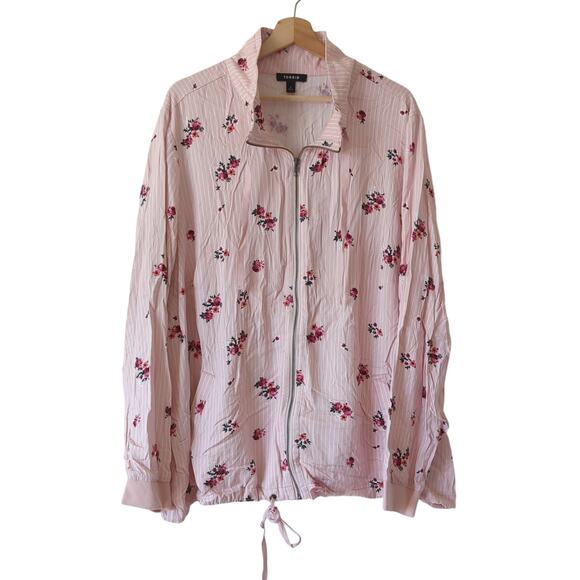 Torrid Jacket Womens 4 4X Pink Floral Zip Layering Top - Picture 1 of 9